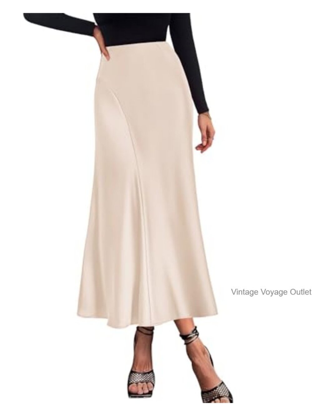 Satin High Waisted Maxi A-Line Skirt Elastic Waist Formal Cocktail